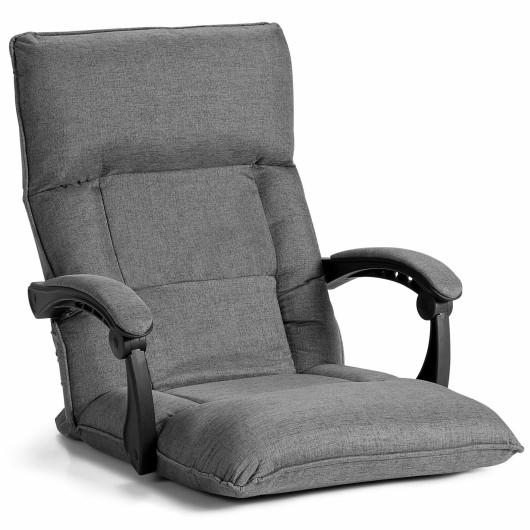 Image of 14-Position Floor Chair Lazy Sofa with Adjustable Back Headrest Waist-Gray