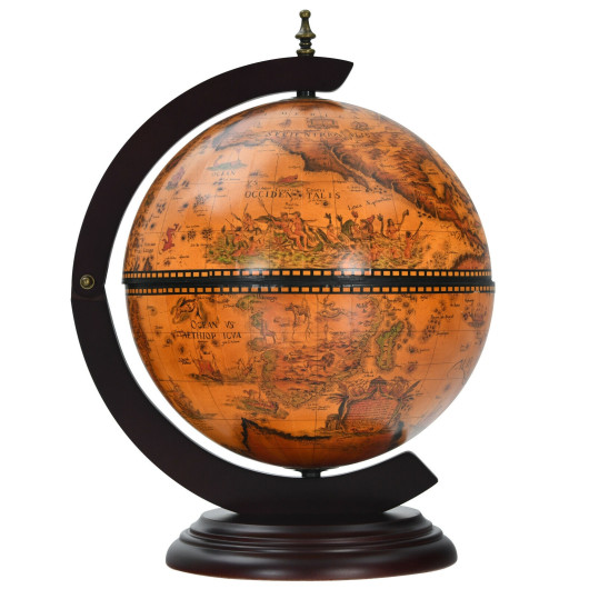 Image of 19 Inch 16th Century Nautical Map Tabletop Globe Wine Cabinet-Brown