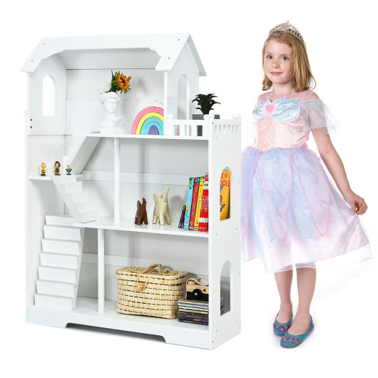 Image of 3-Tier Wooden Dollhouse Bookcase Children's Bookshelf in Kid's Room Gift for 3+