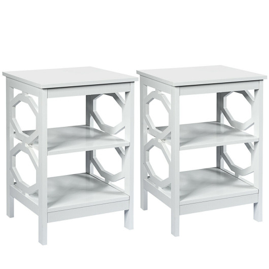 Image of 2 Pieces 3-tier Nightstand Sofa Side End Accent Table Storage Display Shelf-White