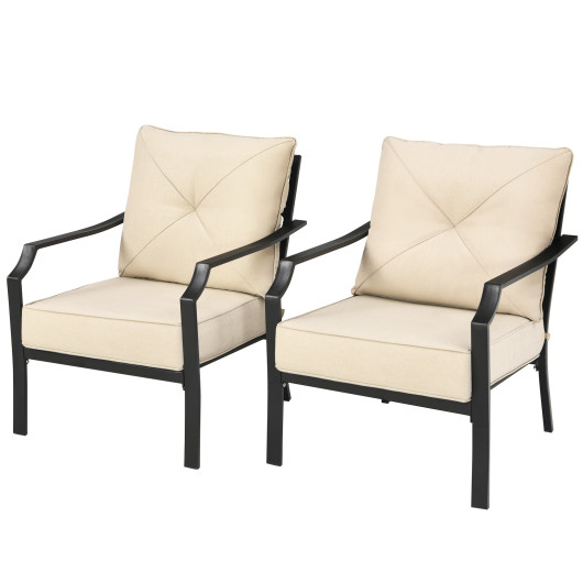 2 Pieces Patio Dining Chairs Set with Padded Cushions Armrest Steel Frame-Beige