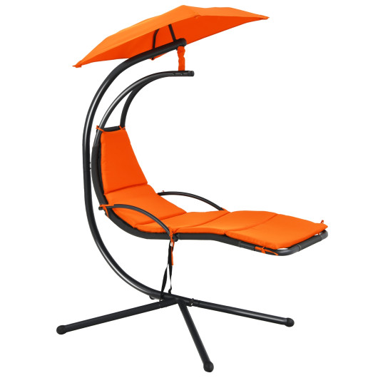 Patio Hanging Hammock Chaise Lounge Chair with Canopy Cushion for Outdoors-Orange
