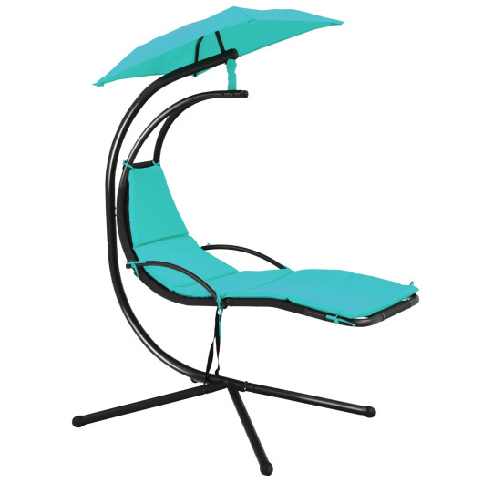 Patio Hanging Hammock Chaise Lounge Chair with Canopy Cushion for Outdoors-Turquoise