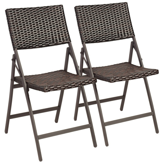 Set of 2 Patio Rattan Folding Portable Dining Chairs