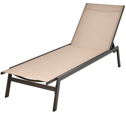 Outdoor Reclining Chaise Lounge Chair with 6-Position Adjustable Back-Brown