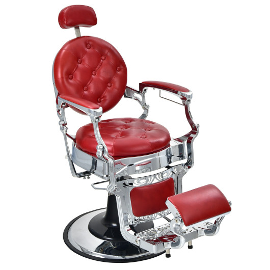 Image of Vintage Barber Chair with Adjustable Height and Headrest-Red