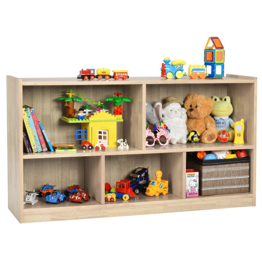 Image of Kids 2-Shelf Bookcase 5-Cube Wood Toy Storage Cabinet Organizer-Natural