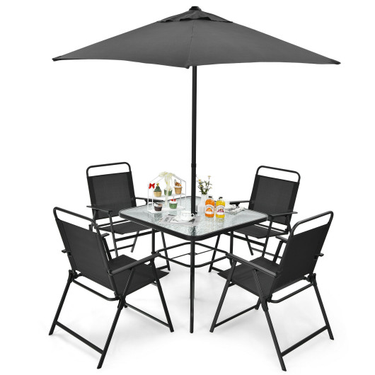 Image of 6 Pieces Patio Dining Set with Umbrella-Gray