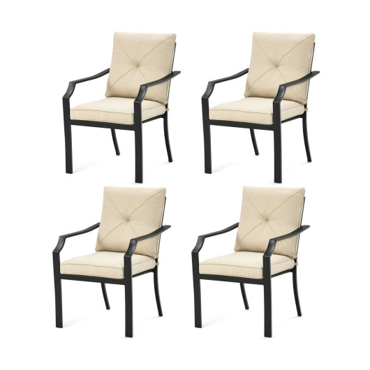 4 Pieces Outdoor Dining Chairs with Removable Cushions and Rustproof Steel Frame-Beige