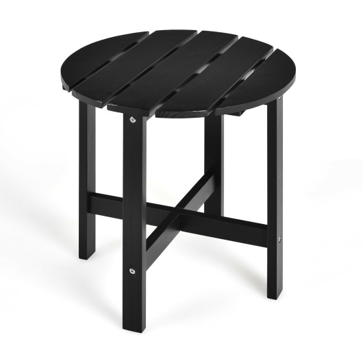 Image of 18 Inch Patio Round Side Wooden Slat End Coffee Table for Garden-Black