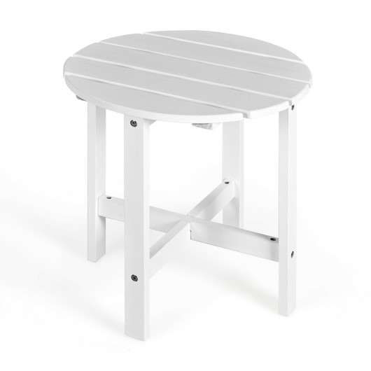 Image of 18 Inch Patio Round Side Wooden Slat End Coffee Table for Garden-White