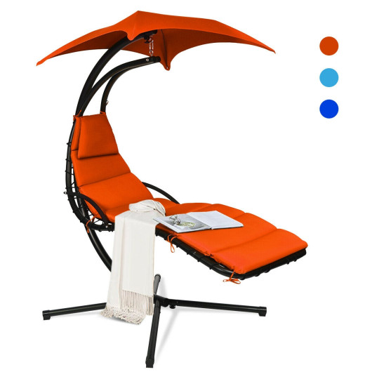 Image of Hanging Stand Chaise Lounger Swing Chair with Pillow-Orange