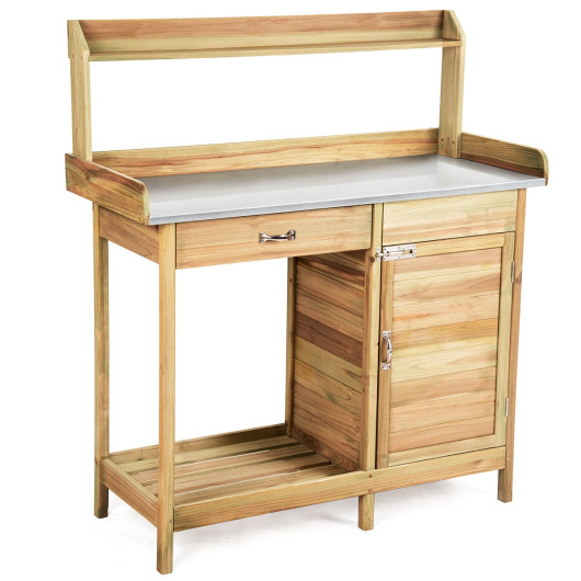 Image of Outdoor Garden Wooden Work Station Potting Bench