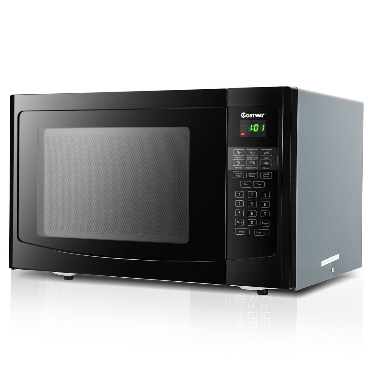 This is the microwave oven wgich can provide the benefit of convenient features you would find on a microwave without taking up too much counter space. Great for small kitchen, studios or dorm room. Sensor reheating lets you optimally cook six of the most popular food items with the touch of a button. Choose from ten power levels. The clear led display lets you know exactly how much time is left. The unit has a child clock function. Easily open the microwave with pressing the button. It is a great addition to any busy family's kitchen. Brand new and high quality. 6 Quick cook settings for popcorn, baked potato, pizza, frozen dinner, beverage or reheat. This is the microwave oven. Don't hesitate to buy it. Brand new and high quality 6 Quick cook settings for popcorn, baked potato, pizza, frozen dinner, beverage or reheat 1000 watts with 10 power settings and kitchen timer Weight and time defrost Easy clean interior and LED lighti