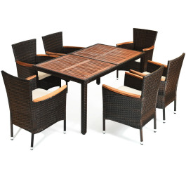 7 Pieces Garden Dining Patio Rattan Set with Cushions