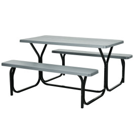 All Weather Outdoor Picnic Table Bench Set with Metal Base Wood