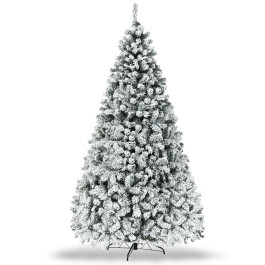 Pre-Lit Premium Snow Flocked Hinged Artificial Christmas Tree-9 ft