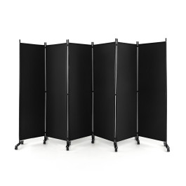 6 Panel 6Ft Tall Rolling Room Divider on Wheels
