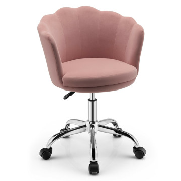 Adjustable Vanity Velvet Chair with Seashell Back and Wheels