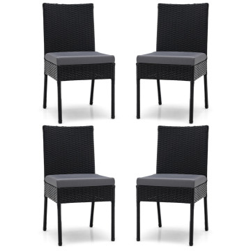 Set of 4 Patio Rattan Wicker Dining Chairs Set with Soft Cushions