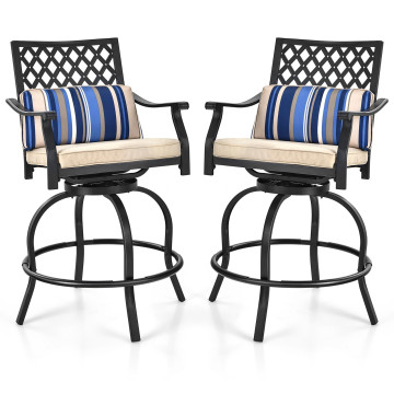 Set of 2 Outdoor Bar Height Chair with Soft Cushions