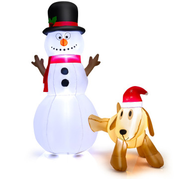 6 Feet Tall Inflatable Snowman and Dog Set Christmas Decoration with LED Lights