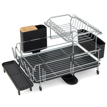 2-Tier Detachable Dish Drying Rack with Cutlery Holder