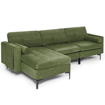 Modular L-shaped 3-Seat Sectional Sofa with Reversible Chaise and 2 USB Ports