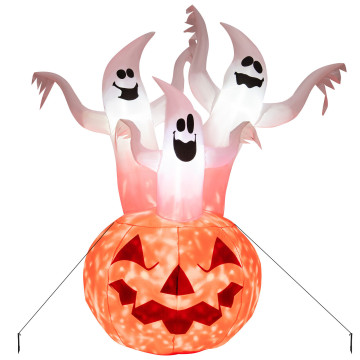 6 Feet Inflatable Halloween Ghosts with Pumpkin Decor and Rotating Lamp