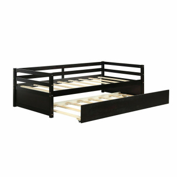 Twin Size Trundle Platform Bed Frame with  Wooden Slat Support