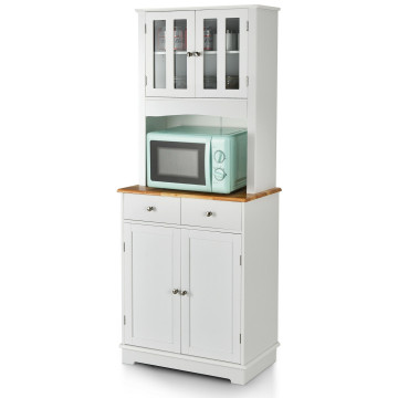 Kitchen Pantry Cabinet with Wood Top and Hutch
