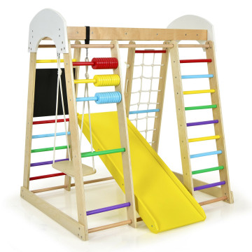 8-in-1 Wooden Climber Play Set with Slide and Swing for Kids