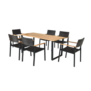 7 Pieces Outdoor Dining Set with Large Rectangle Acacia Wood Table Top