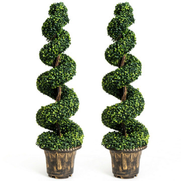 2 Pieces 4 Feet Artificial Décor Green Boxwood Spiral Tree Set