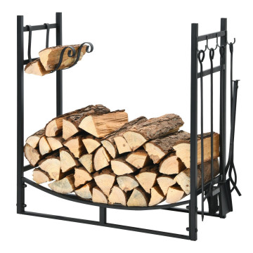 30 Inch Firewood Rack with 4 Tool Set Kindling Holders for Indoor and Outdoor