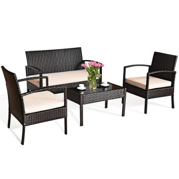 4 Pieces Patio Furniture Sets Rattan Chair Wicker Set Outdoor Bistro