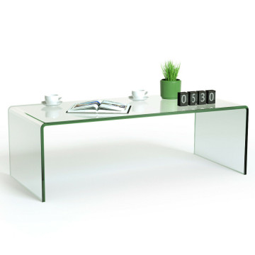 42.5 x 20 x 14 Inch Glass Coffee Table with Rounded Edges for Living Room