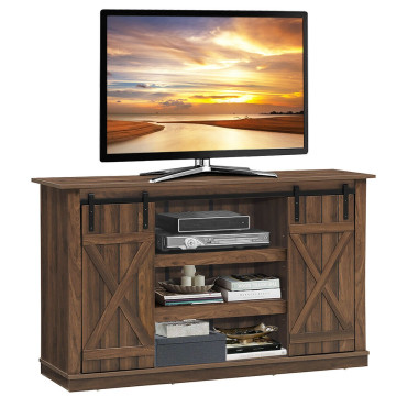 Farmhouse Wood TV Stand for TVs up to 60 Inch with Sliding Barn Doors
