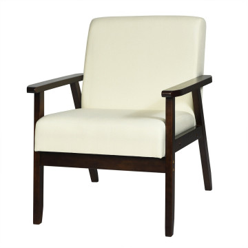 Solid Rubber Wood Fabric Accent Armchair