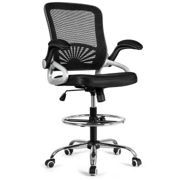 Adjustable Height Flip-Up Mesh Drafting Chair with Lumbar Support