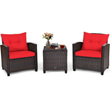 3 Pieces Patio Rattan Furniture Set with Washable Cushion