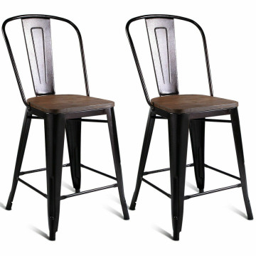 Set of 2 Copper Barstool with Wood Top and High Backrest