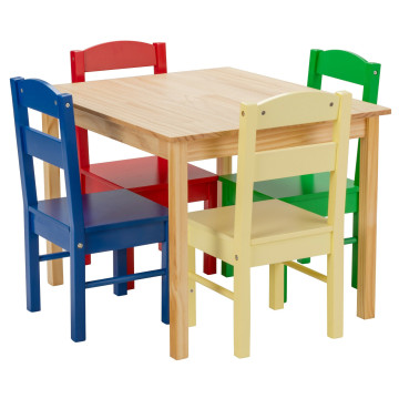 Kids 5 Pieces Table and Chair Set Wooden Children Activity Playroom Furniture Gift