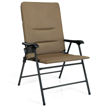 Patio Folding Padded Chair with High Backrest and Cup Holder