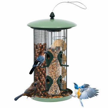 3-in-1 Metal Hanging Wild Bird Feeder with 4 Feeding Ports and Perches