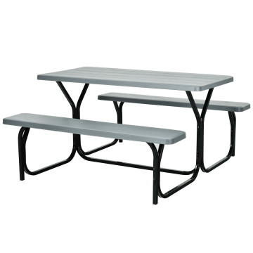 HDPE Outdoor Picnic Table Bench Set with Metal Base
