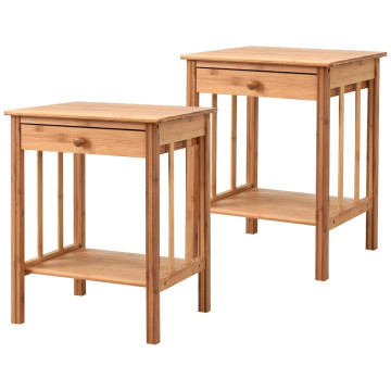 Multipurpose Bamboo End Table Nightstand with Drawer and Storage Shelf