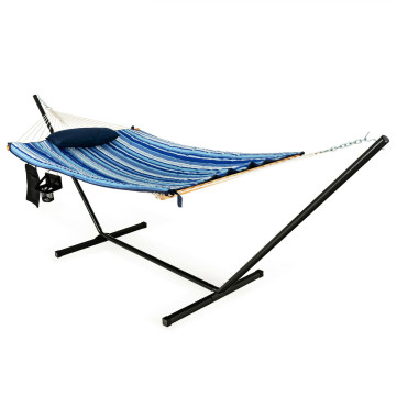  Hammock Chair Stand Set Cotton Swing with Pillow Cup Holder Indoor Outdoor