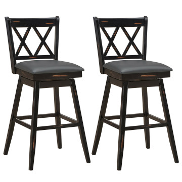 2 Pieces 29 Inches Swivel Counter Height Barstool Set with Rubber Wood Legs