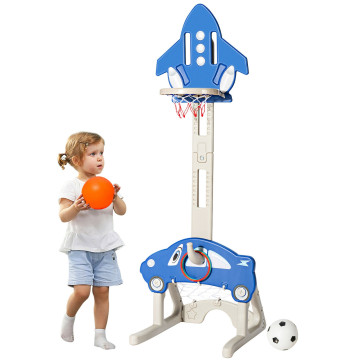 3-in-1 Basketball Hoop for Kids Adjustable Height Playset with Balls Blue